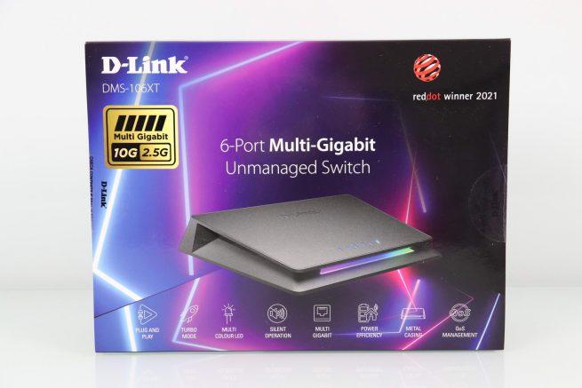 Vista frontal de la caja del switch D-Link DMS-106XT