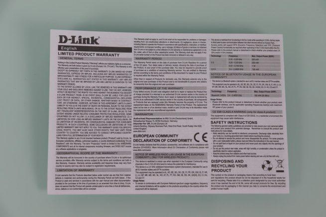 Declaración de conformidad del adaptador D-Link DWA-X1850