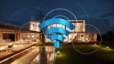 WiFi Mesh ilustrado con el logo del Wi-Fi y un hogar