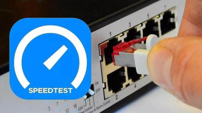 logo de test de velocidad y entrada de red