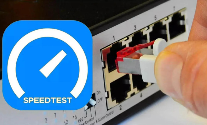 logo de test de velocidad y entrada de red