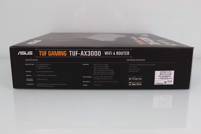 Vista del lateral derecho de la caja del router gaming ASUS TUF-AX3000v2