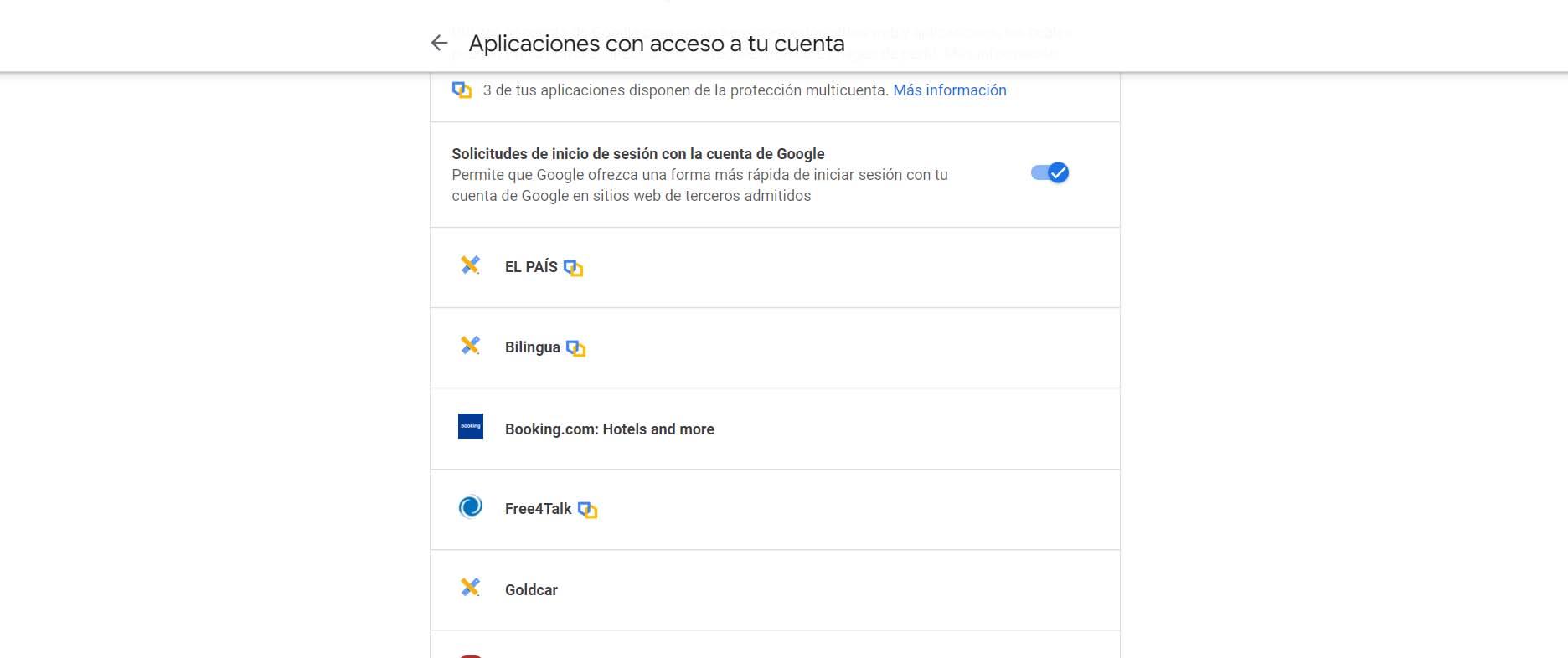 Aplicaciones con acceso a la cuenta de Google