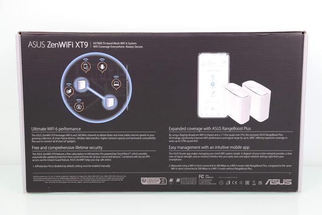 Vista trasera de la caja del sistema WiFi Mesh ASUS ZenWiFi XT9