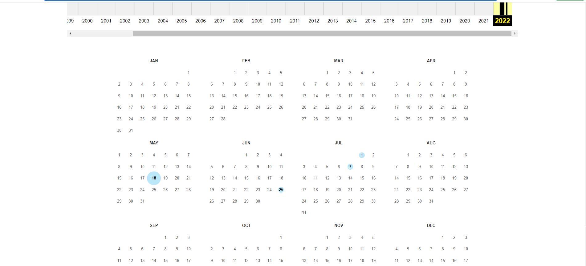 Calendario en Wayback Machine