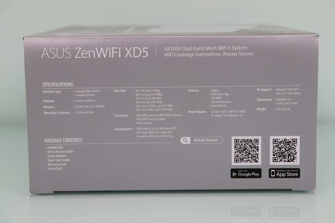 Lateral izquierdo de la caja del WiFi Mesh ASUS ZenWiFi XD5
