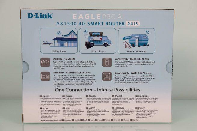 Trasera de la caja del router 4G D-Link EAGLE PRO AI G415