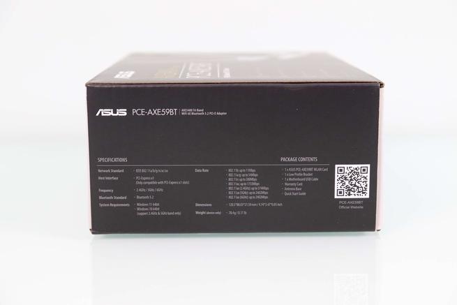 Lateral izquierdo de la caja de la tarjeta WiFi PCIe ASUS PCE-AXE59BT