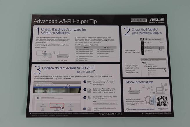 Folleto de ASUS e Intel para actualizar los drivers WiFi de la tarjeta