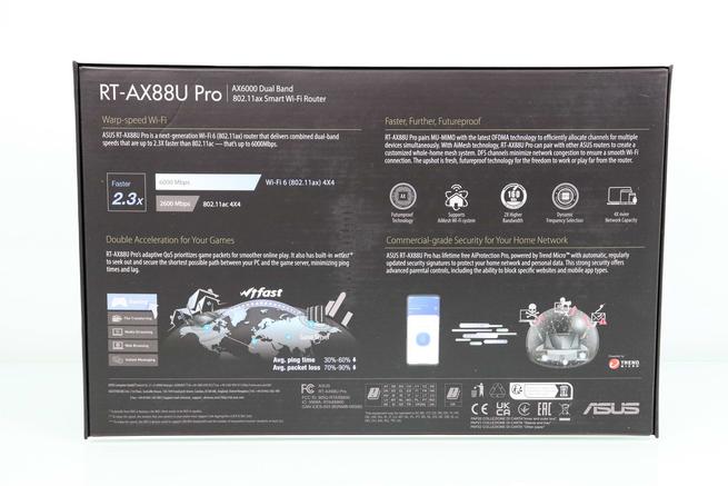 Trasera de la caja del router ASUS RT-AX88U Pro en detalle