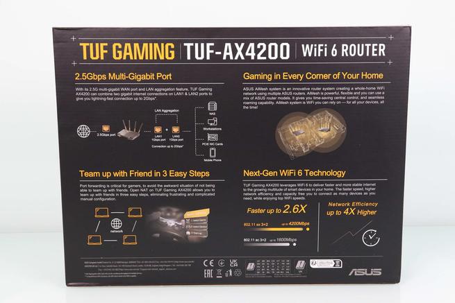Trasera de la caja del router ASUS TUF-AX4200 en detalle