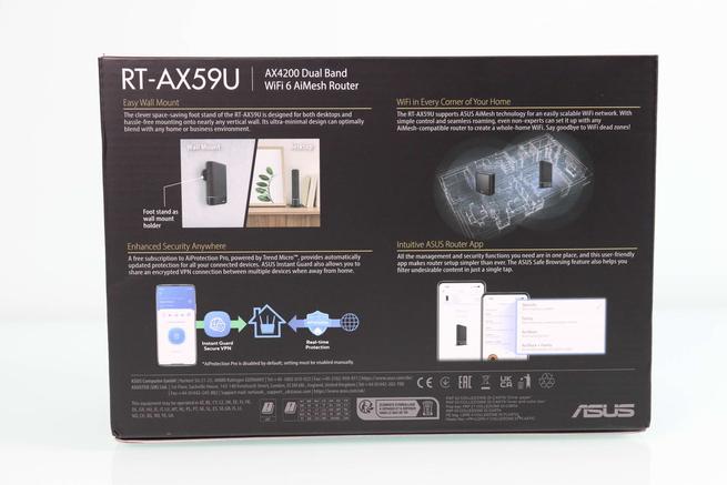 Trasera de la caja del router ASUS RT-AX59U en detalle