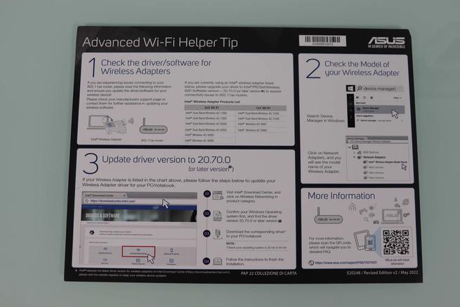 Vista del folleto de Intel y ASUS para actualizar los drivers de las tarjetas WiFi