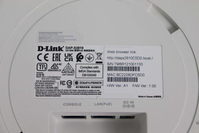 Pegatina de la parte trasera del AP profesional D-Link DAP-X2810