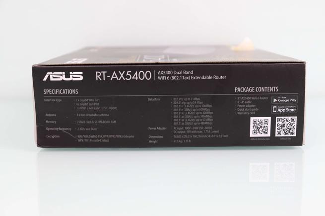 Vista del lateral izquierdo de la caja del router ASUS RT-AX5400