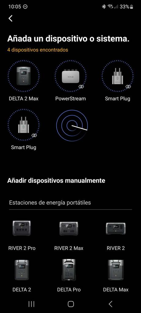 Búsqueda de todos los dispositivos del kit solar inteligente con la EcoFlow PowerStream app
