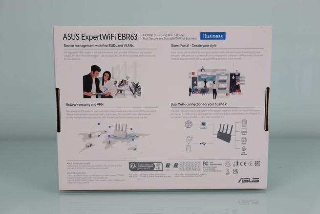 Trasera de la caja del router profesional ASUS ExpertWiFi EBR63 en detalle