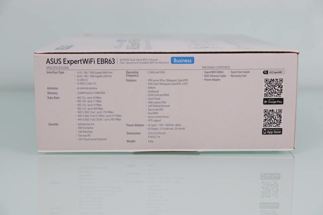 Lateral izquierdo de la caja del router profesional ASUS ExpertWiFi EBR63 en detalle