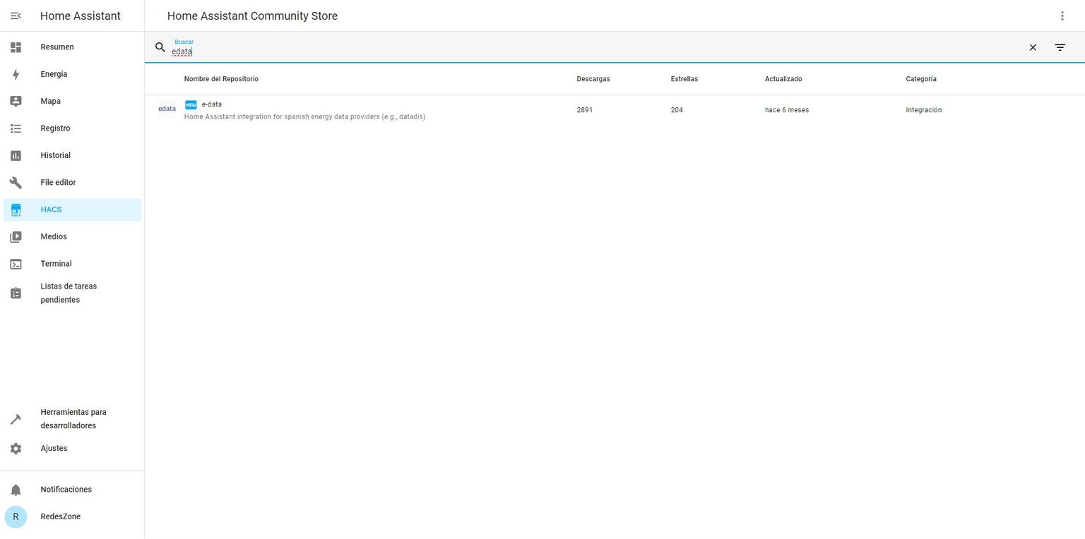 Configurar datadis en Home Assistant con e-data y ver el consumo de luz