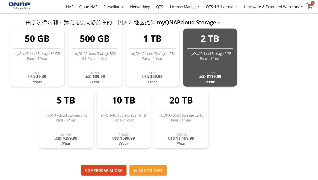Precios en oferta de myQNAPcloud Storage