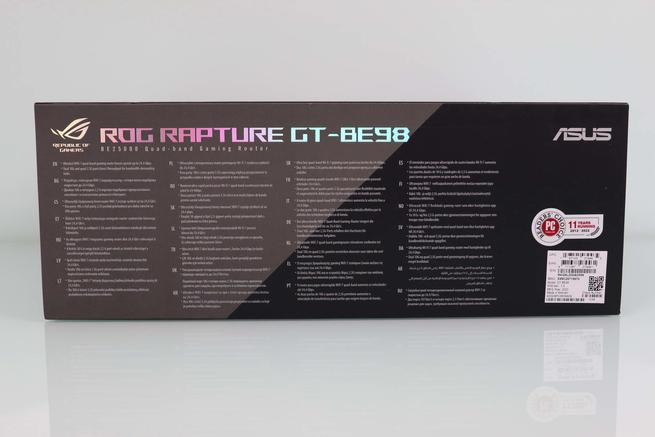Lateral derecho de la caja del router gaming ASUS ROG Rapture GT-BE98