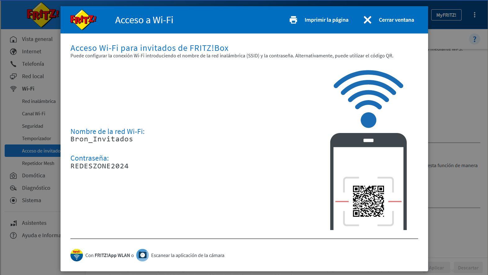 Código QR en la red WiFi de invitados de AVM