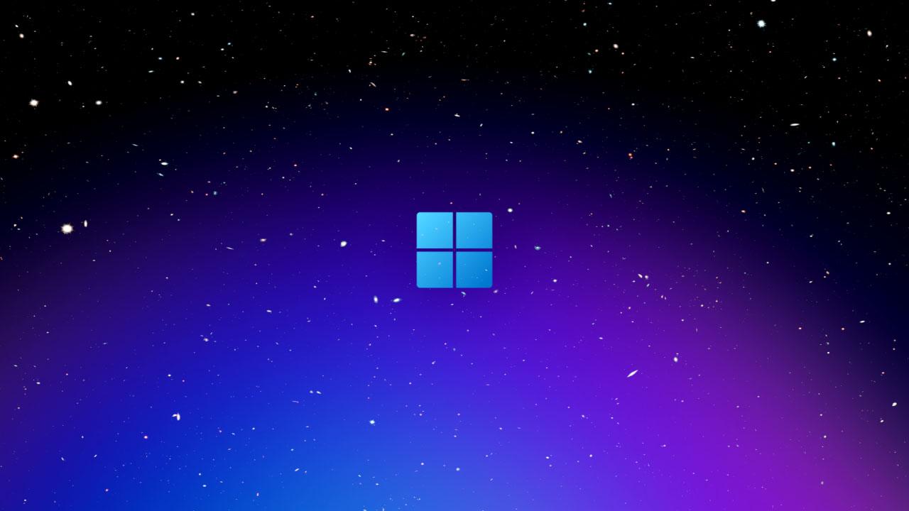 Logo de Windows con fondo de estrellas