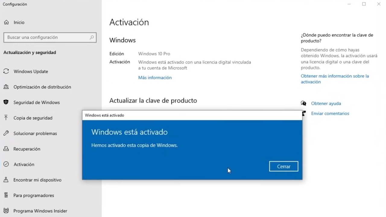 Activación del sistema operativo Windows 10