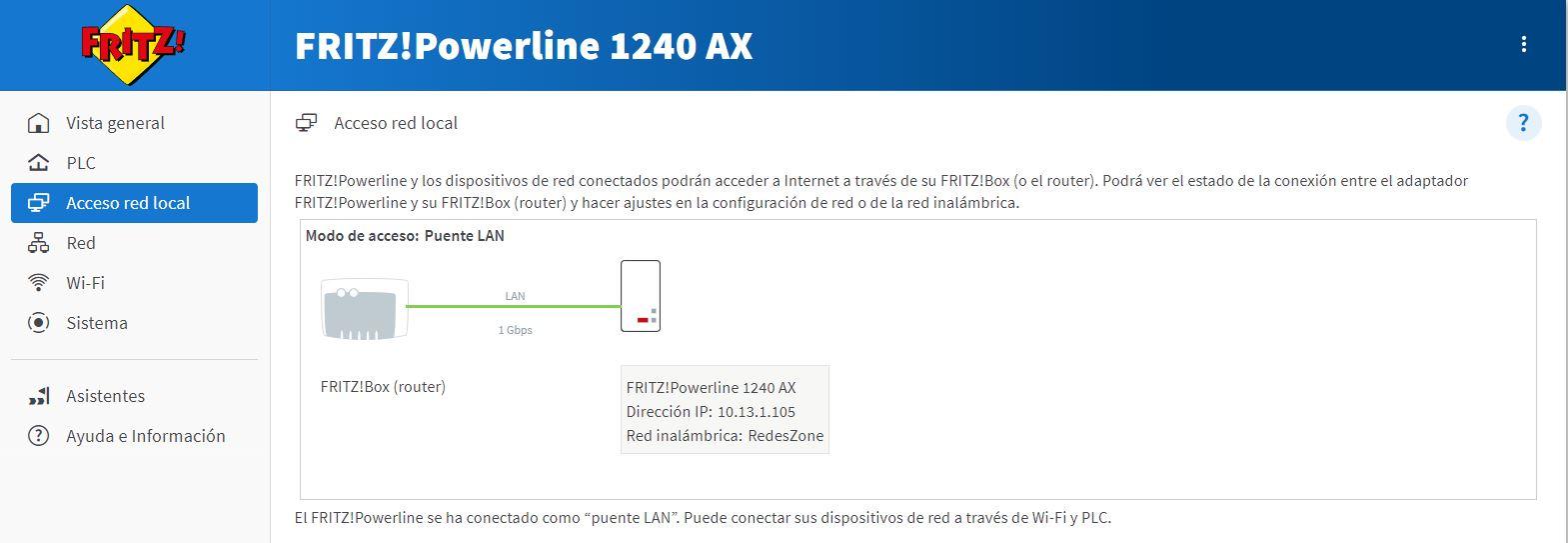 Configurar AVM FRITZ!Powerline 1240 AX en modo puente LAN
