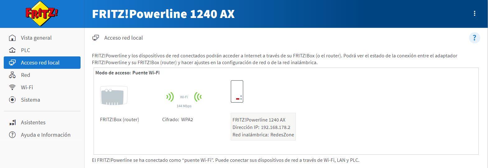Configuración modo puente WiFi en el AVM FRITZ!Powerline 1240 AX