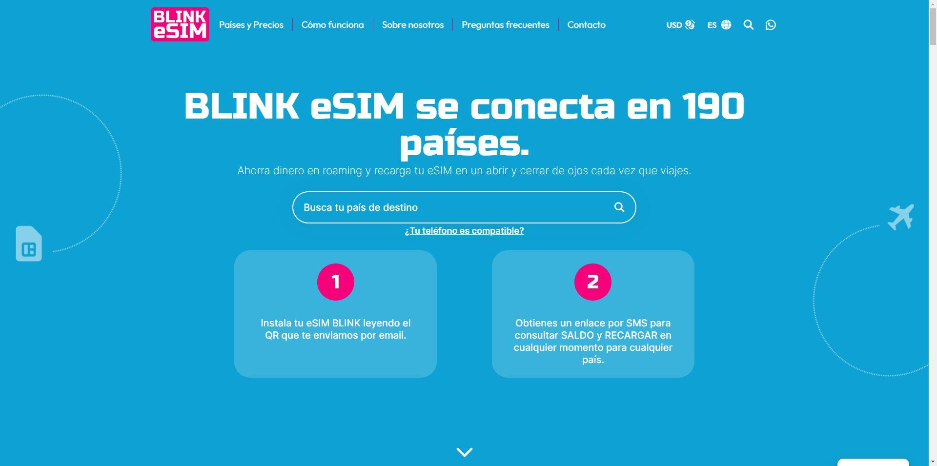 Principales características de BLINK eSIM para viajar a más de 190 países
