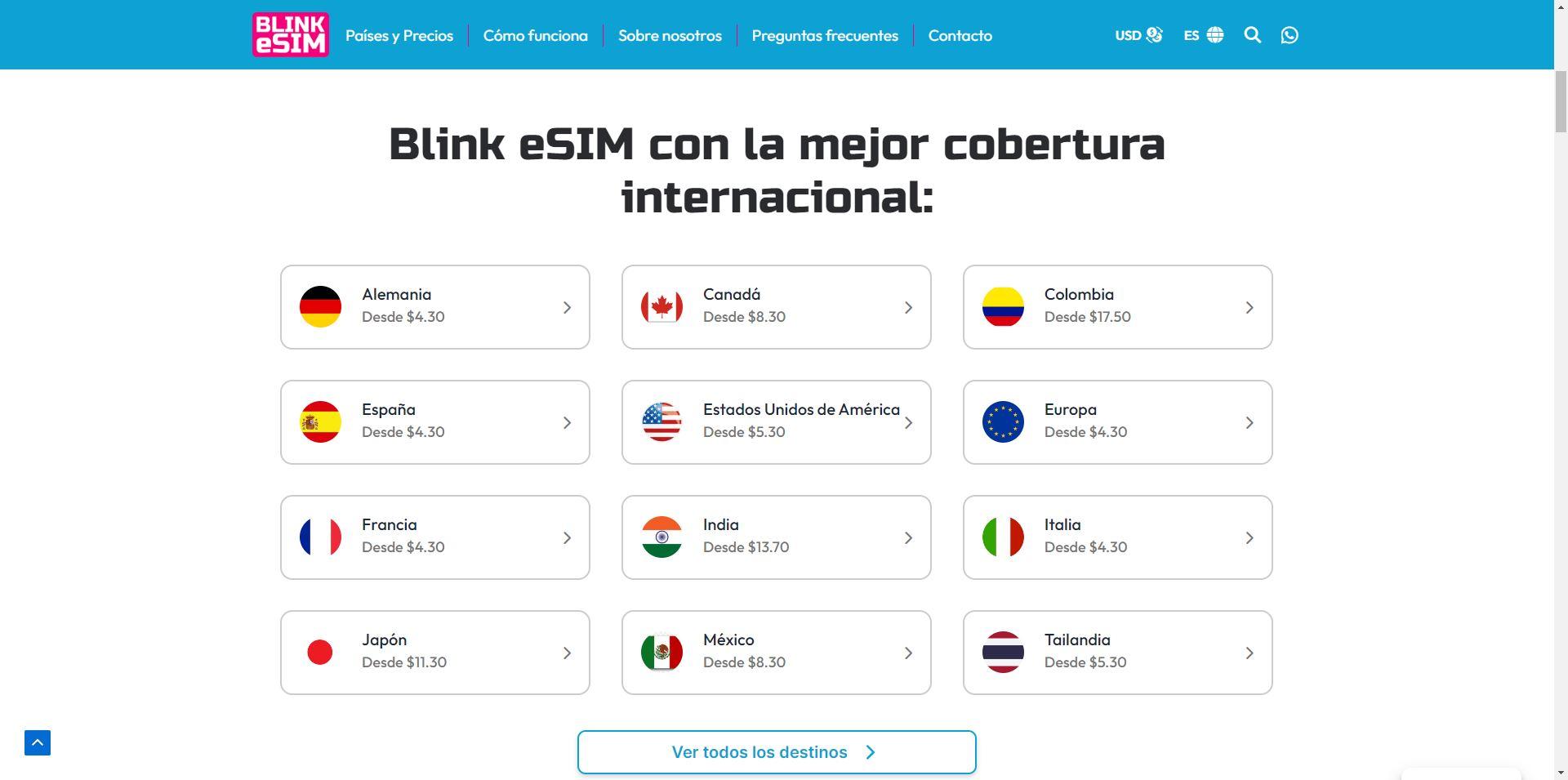 Compatibilidad de BLINK eSIM con diferentes países y precios
