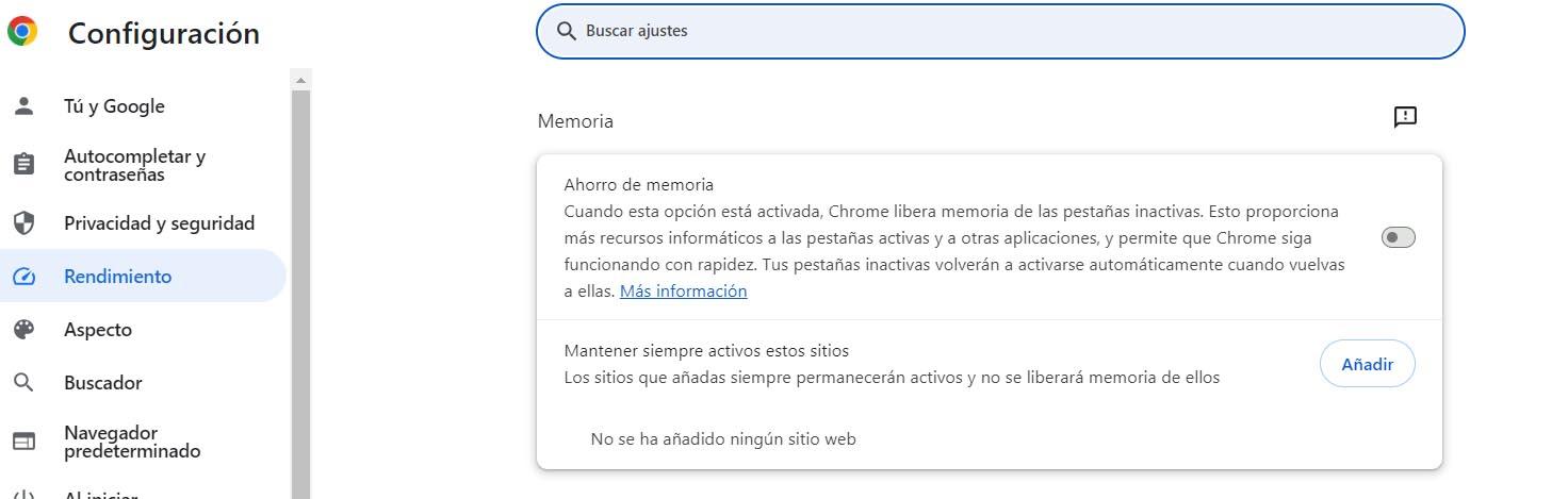Habilitar el ahorro de memoria en Chrome