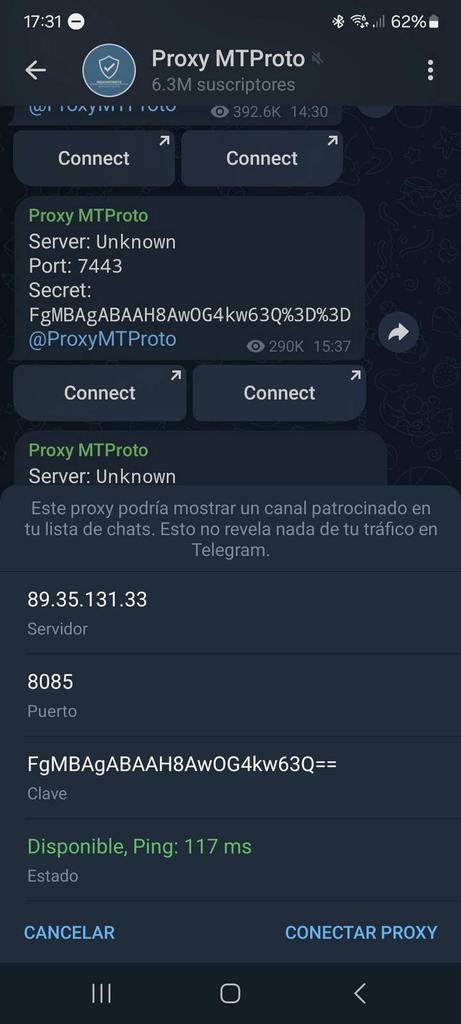 Añadir un proxy al listado en Telegram