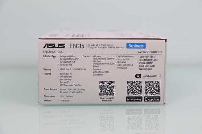 Lateral izquierdo de la caja del router ASUS ExpertWiFi EBG15 en detalle