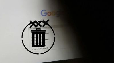 Ilustración conceptual de un icono de papelera para borrar los datos personales en Google