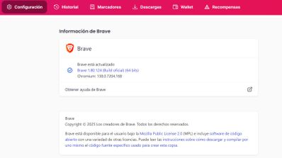 Pantalla para actualizar el navegador Brave