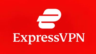 Logo de ExpressVPN sobre un fondo rojo