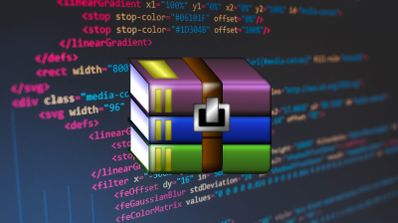 WinRAR sobre una pantalla con código