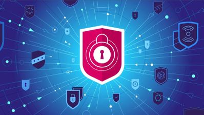 Logo de seguridad informática, con un candado