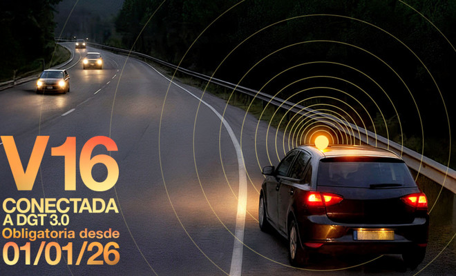 Imagen en la que aparece una baliza V16 en un coche
