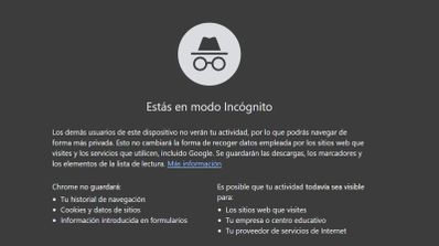 Imagen en la que aparece el modo de incógnito del navegador