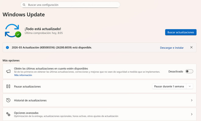 Menú para actualizar Windows 11