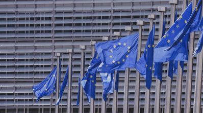 Imagen en la que aparecen banderas de la Unión Europea