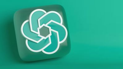 Logotipo tridimensional de ChatGPT sobre un icono cuadrado con bordes redondeados y fondo verde esmeralda.