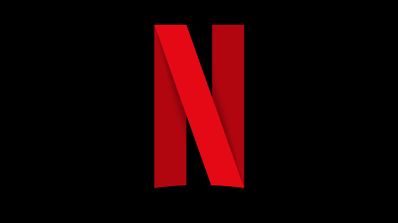 Logotipo de Netflix representado por una letra N roja con relieve de cinta sobre un fondo negro sólido.