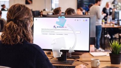 Interfaz conceptual de Qsirch AI Mode mostrando resultados de búsqueda semántica sobre documentos e imágenes en un NAS QNAP.