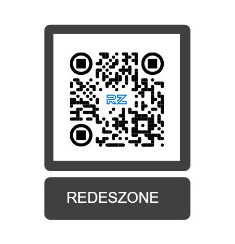 Código QR personalizado con el logotipo RZ en el centro y una etiqueta inferior con el texto REDESZONE.