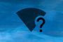 Icono de señal Wi-Fi de color negro con un signo de interrogación integrado sobre un fondo azul con texturas geométricas.