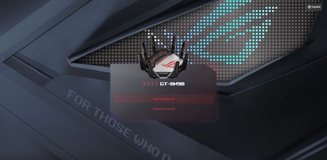 Pantalla de inicio del asistente de configuración del router ASUS GT-BN98 con opciones de crear red.